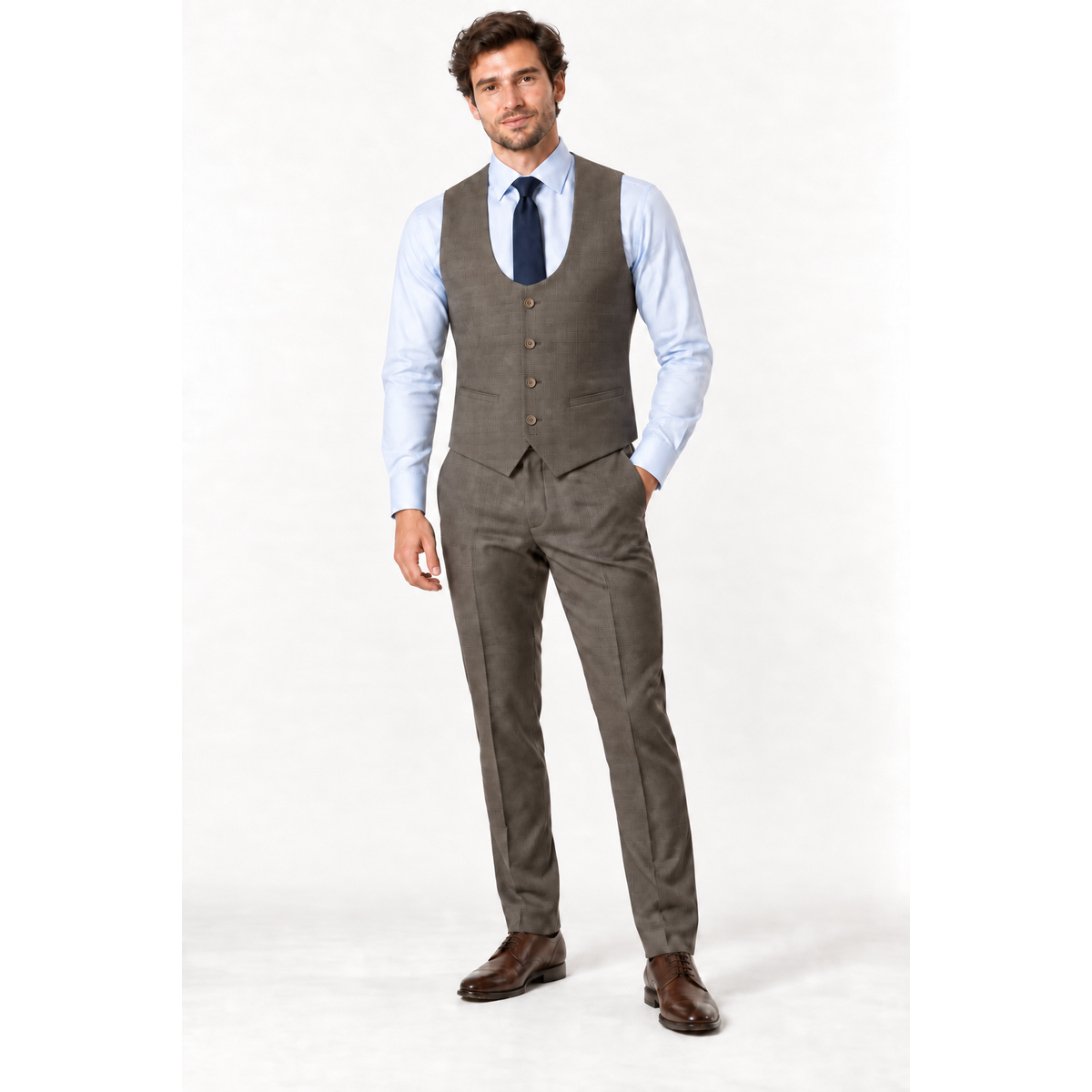 Taupe Plaid Suit w/matching vest