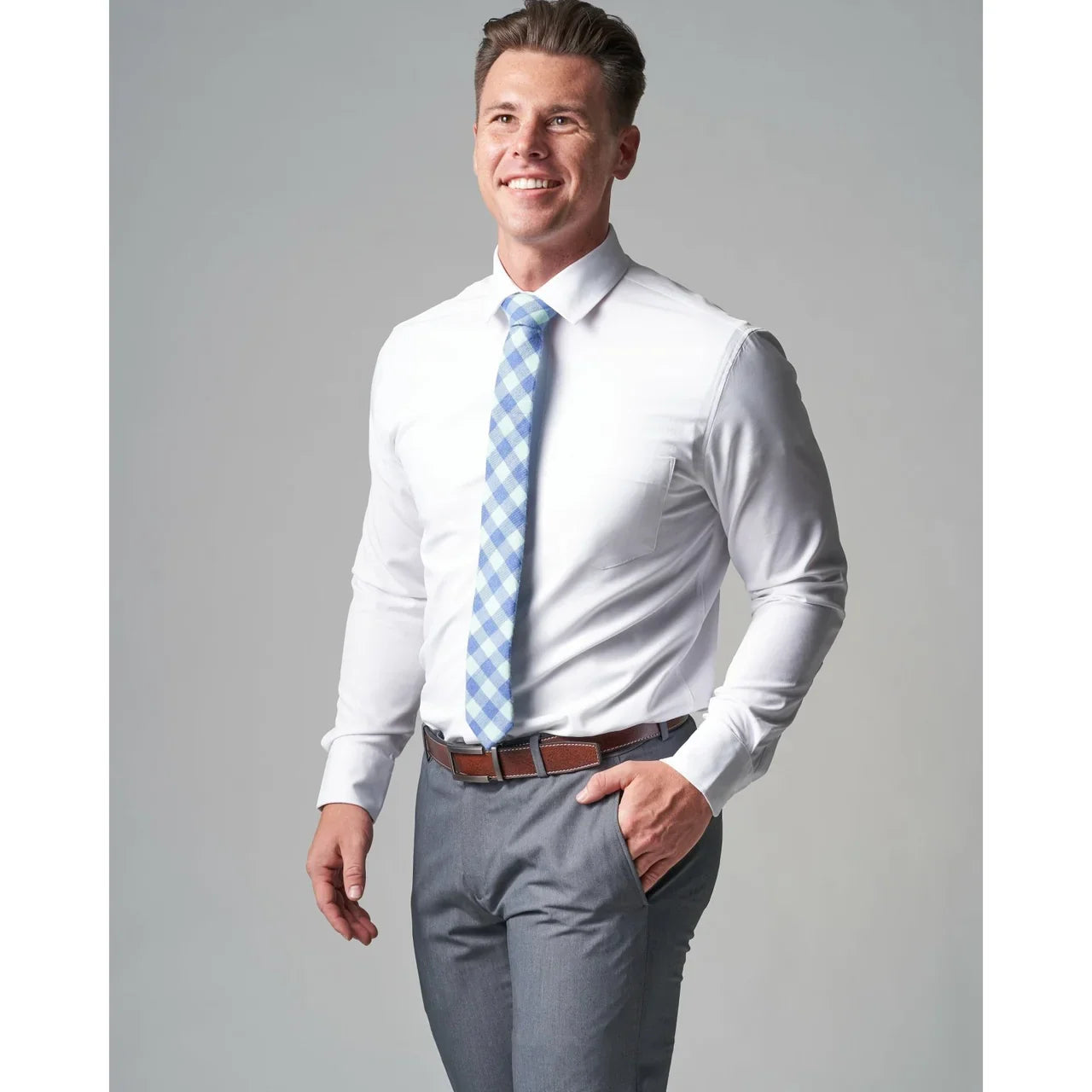 slim fit dress slacks Big & Tall Untucked Total Stretch Banded Collar Shirt – Perry Ellis main image 1