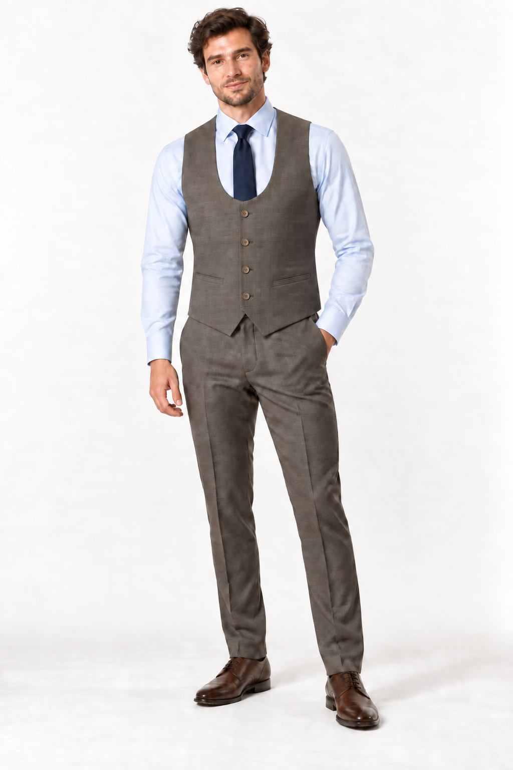 Taupe Plaid Suit w/matching vest