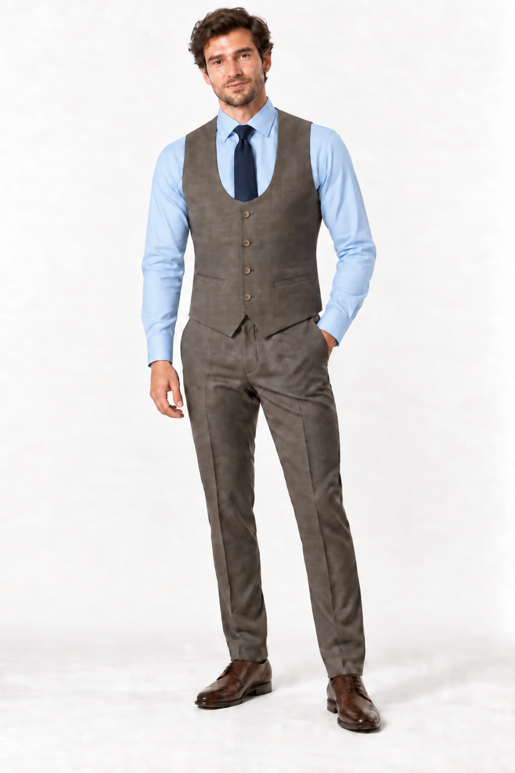 Taupe Plaid Suit w/matching vest