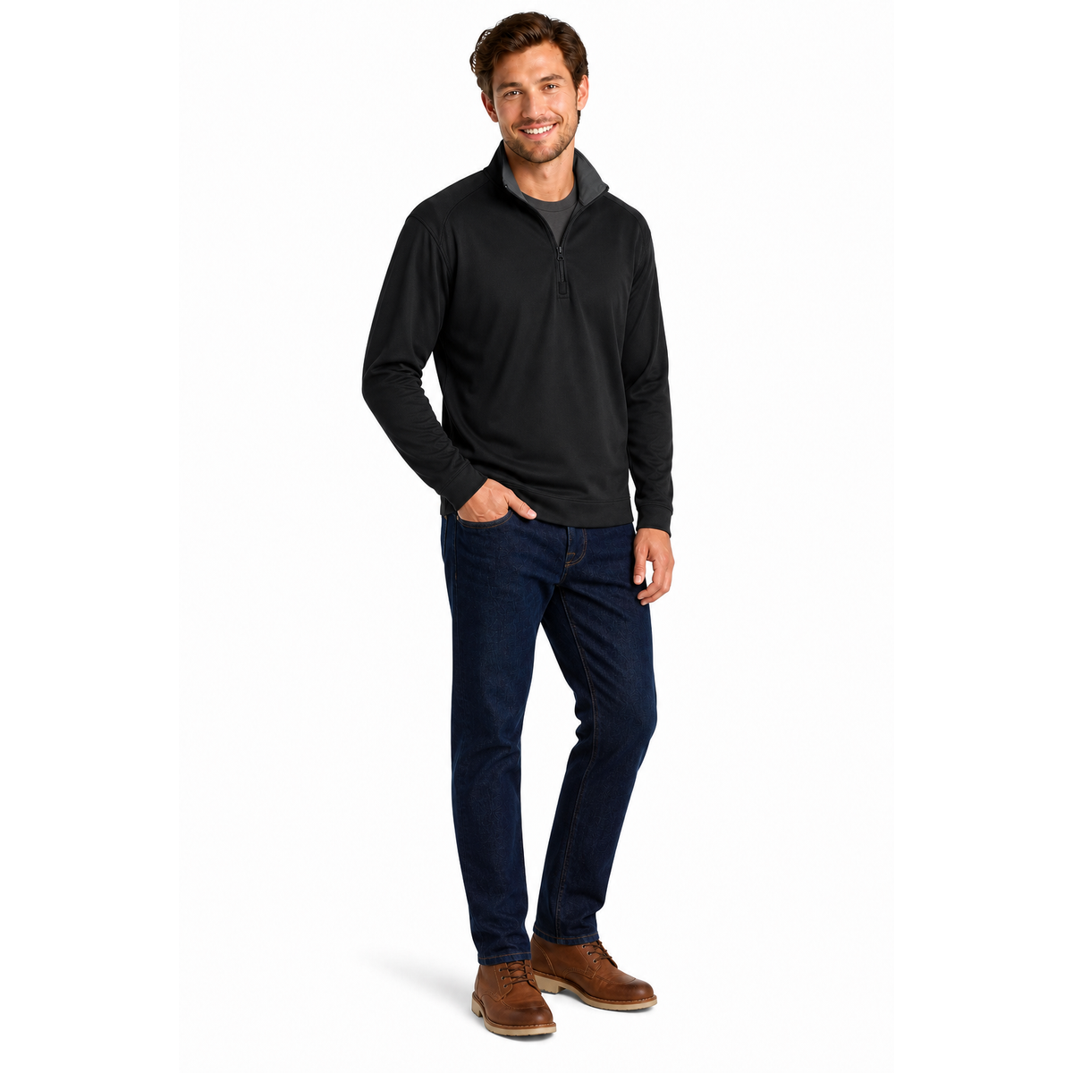 Ribbed Sport Knit 1/4 Zip Sweater